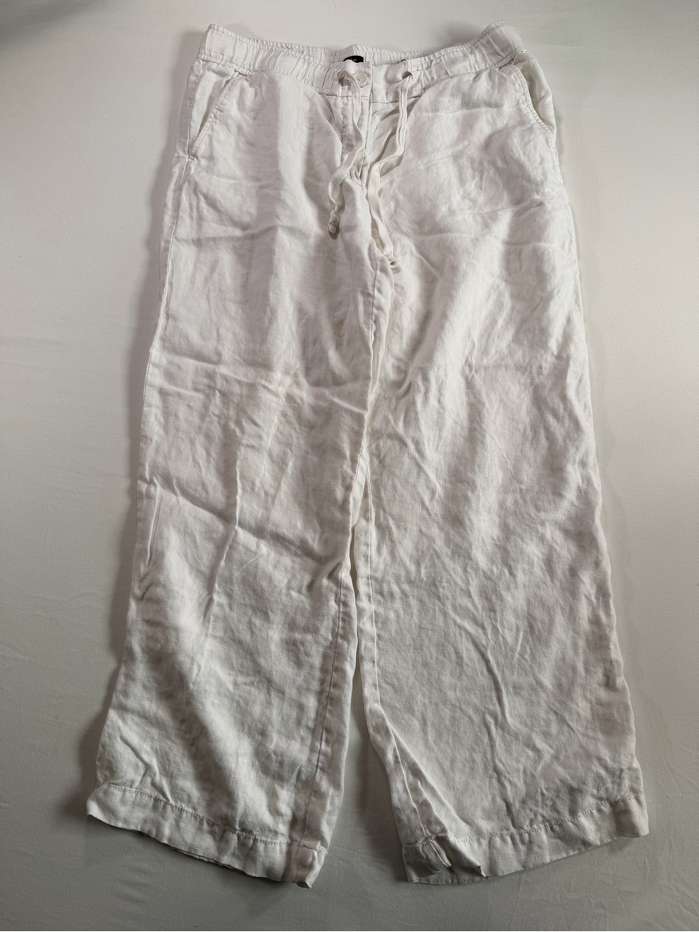White Linen-Blend Drawstring Women’s Pants Sz M. Over swimsuit, light weight